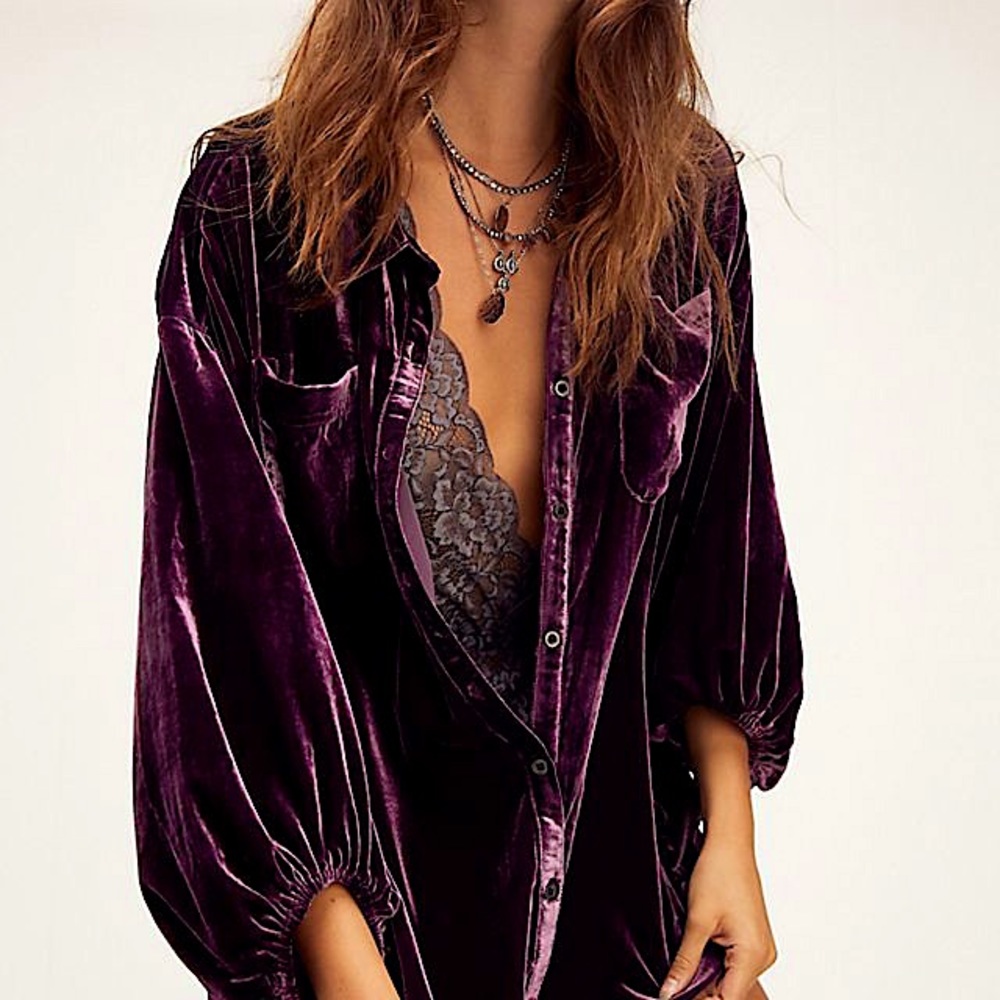 FREE PEOPLE LUX VELVET SHIRT DRESS